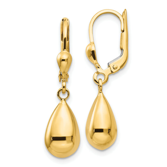 10K Yellow Gold Polished Fancy Dangle Leverback Earrings