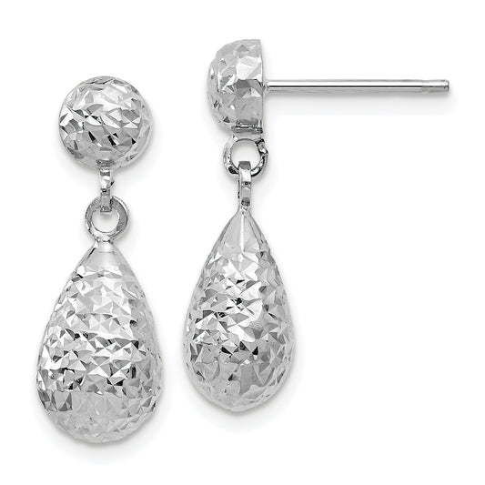 10K White Gold D/C Post Dangle Earrings