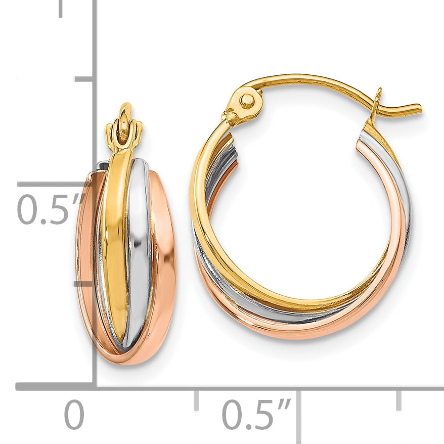 10K Tri Color Tri-Color Polished Hinged Hoop Earrings