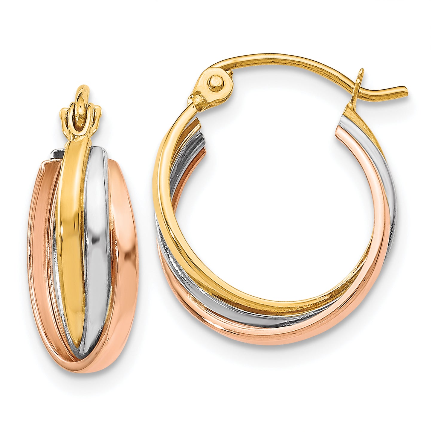 10K Tri Color Tri-Color Polished Hinged Hoop Earrings