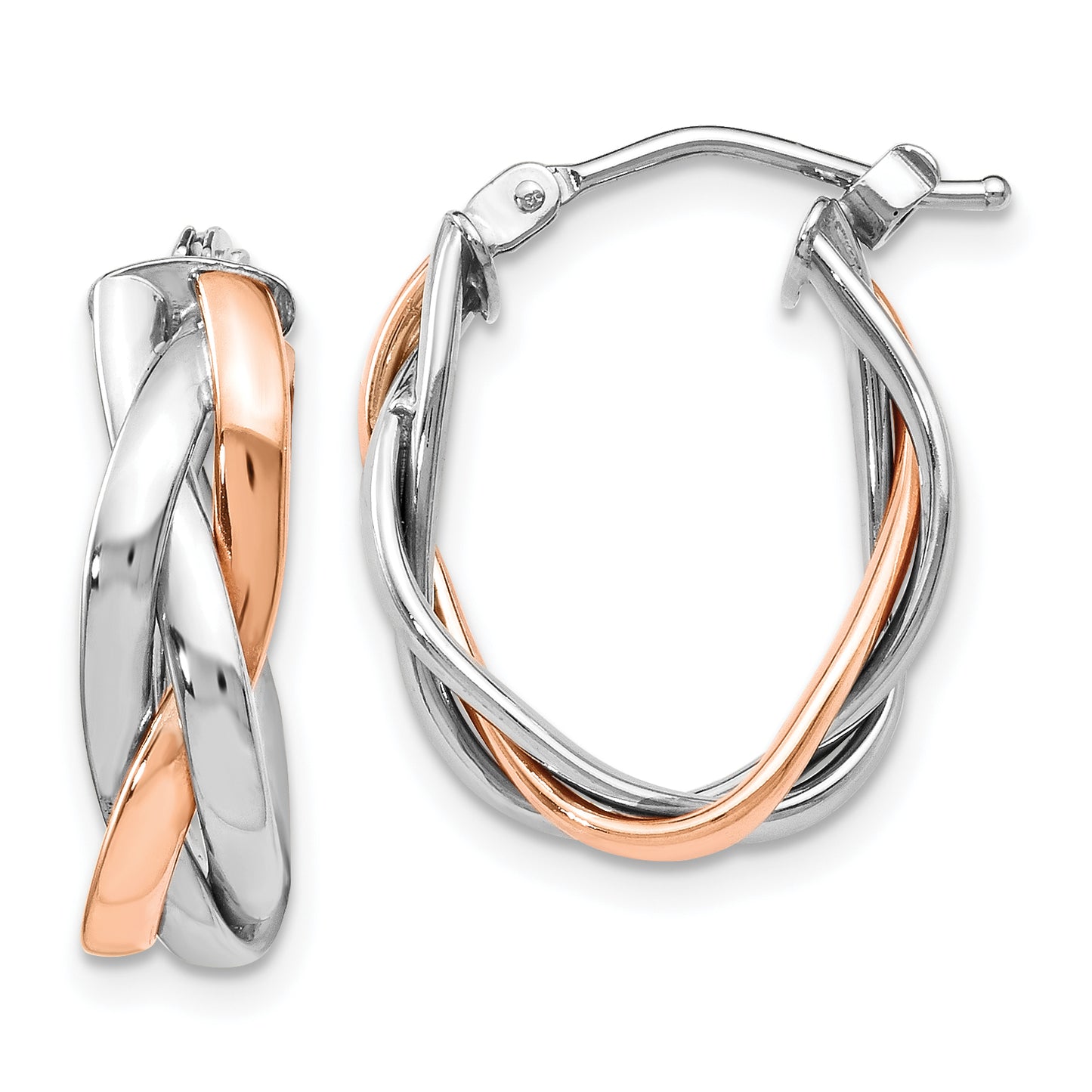 10K Yellow W/Rhodium With White Rhodium And Rose Gold Plating Braided Hoop Earrings