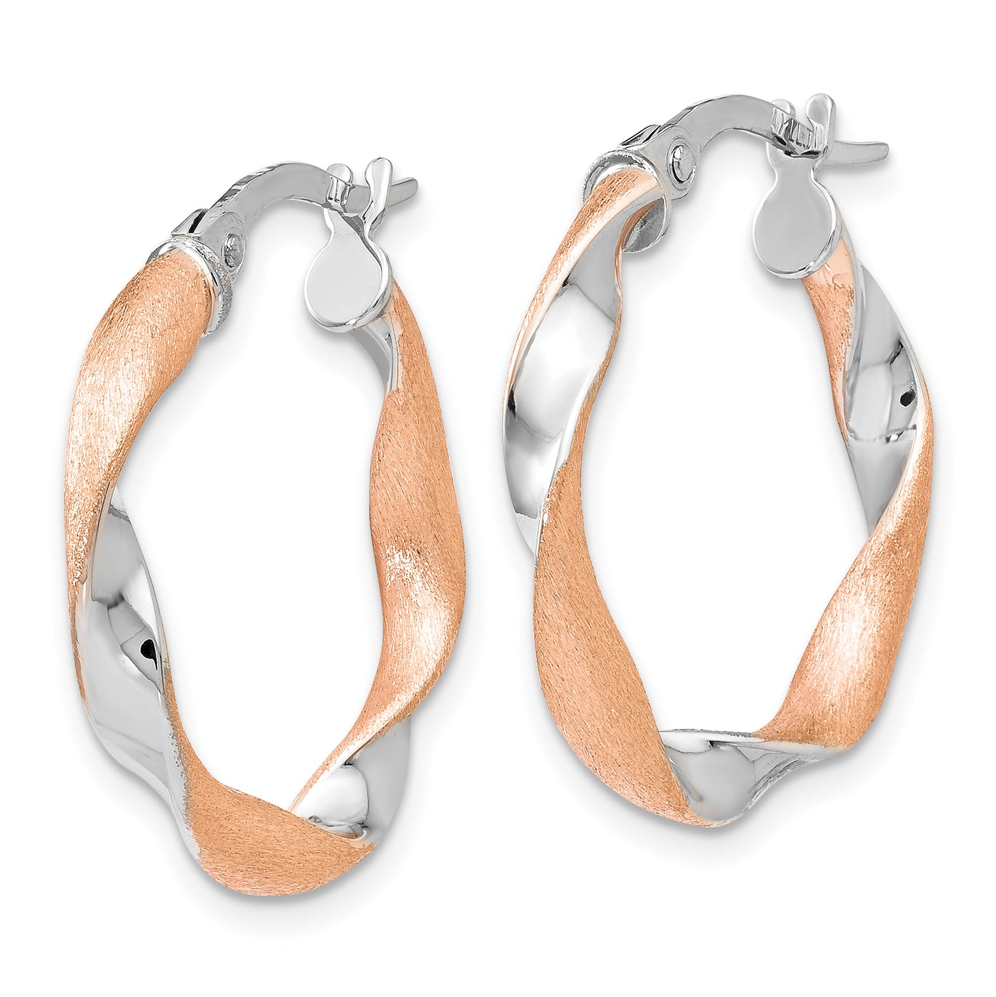 10K Yellow W/Rhodium With White Rhodium And Rose Gold Plating Twisted Hoop Earrings