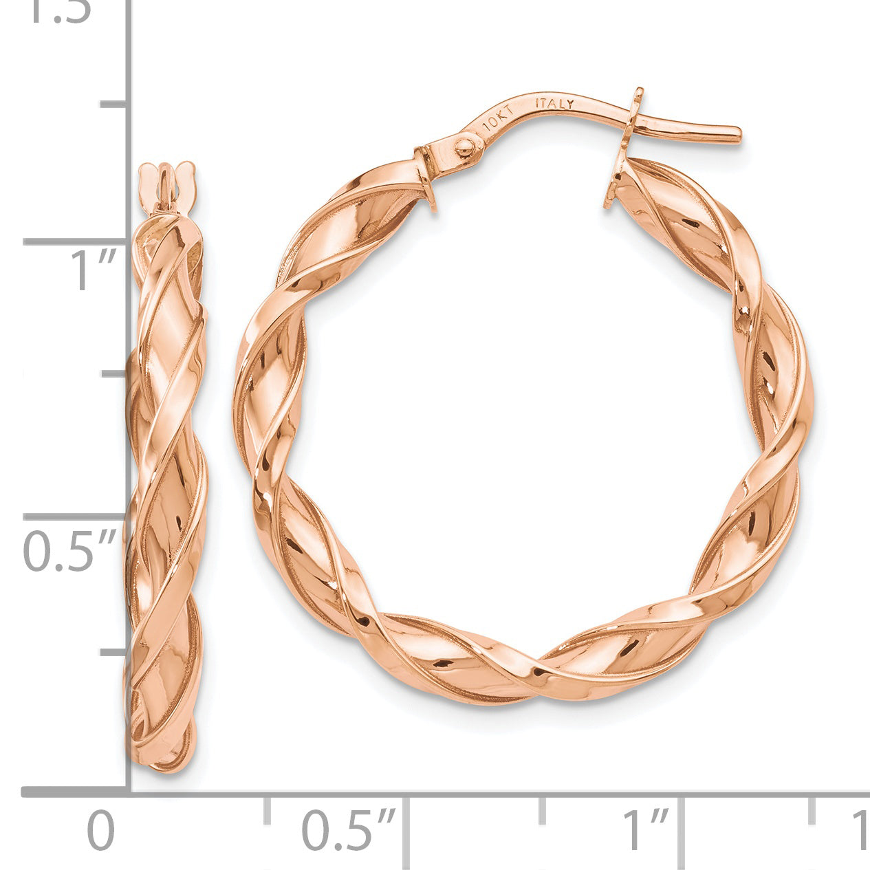 10K Rose Gold Polished Twisted Hoop Earrings