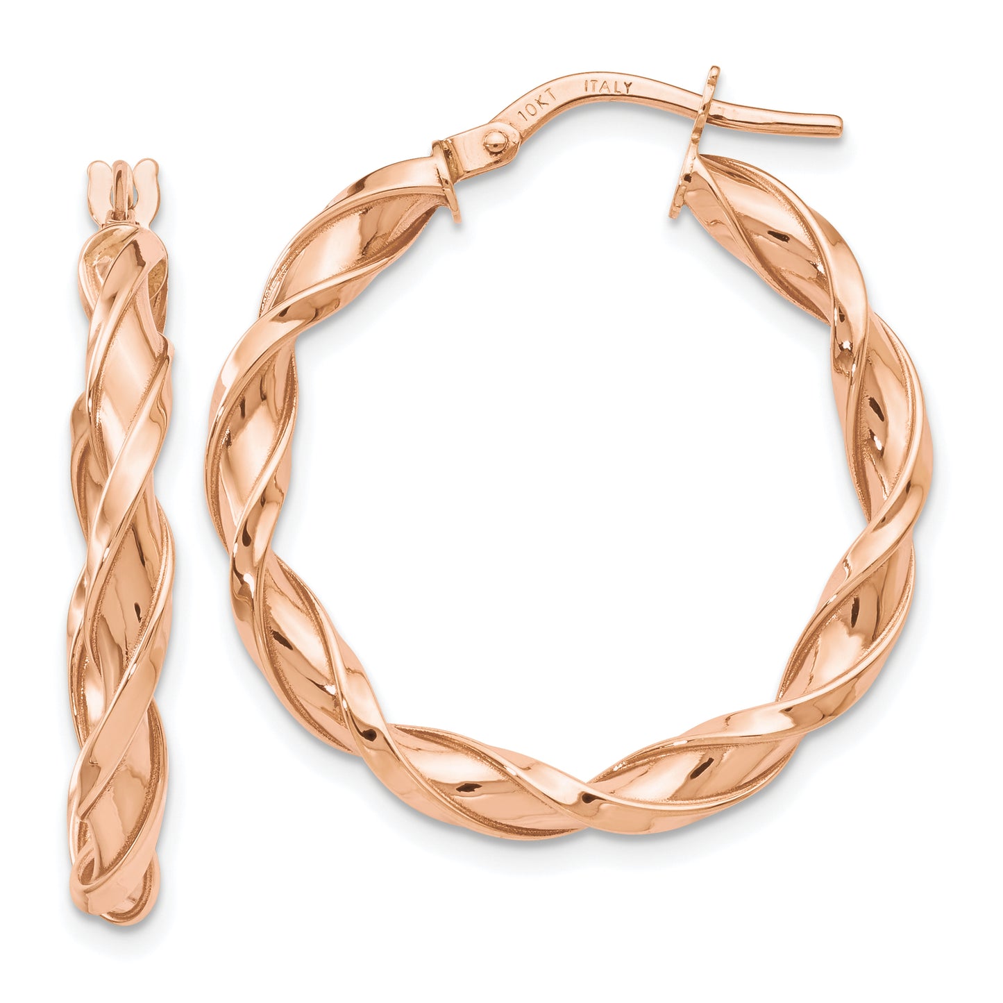 10K Rose Gold Polished Twisted Hoop Earrings