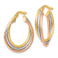 10K Tri Color Tri-Color Polished And Textured Twisted Hoop Earrings