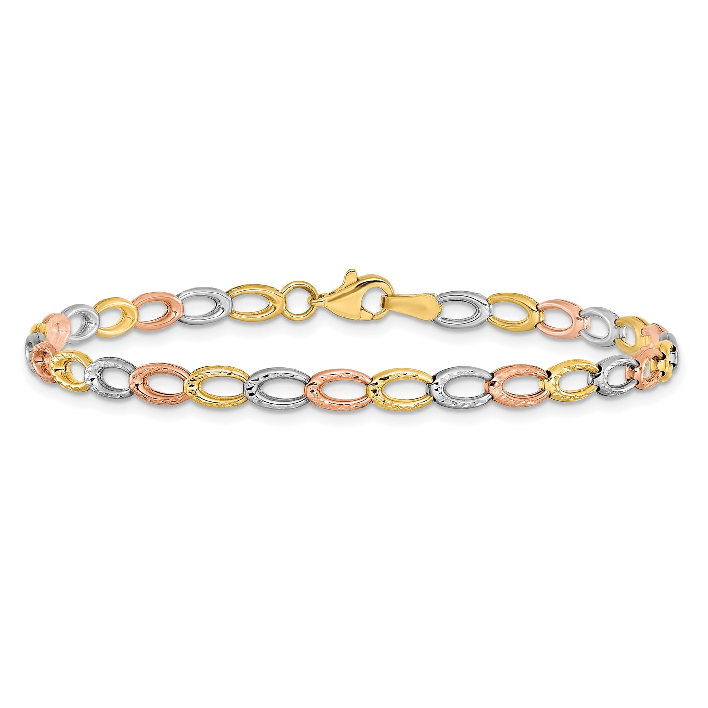 7.25 Inch 10K Tri-Color D/C Bracelet