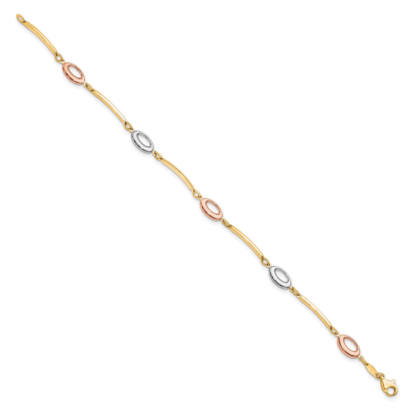 7.5 Inch 10K Tri-Color Polished Bracelet