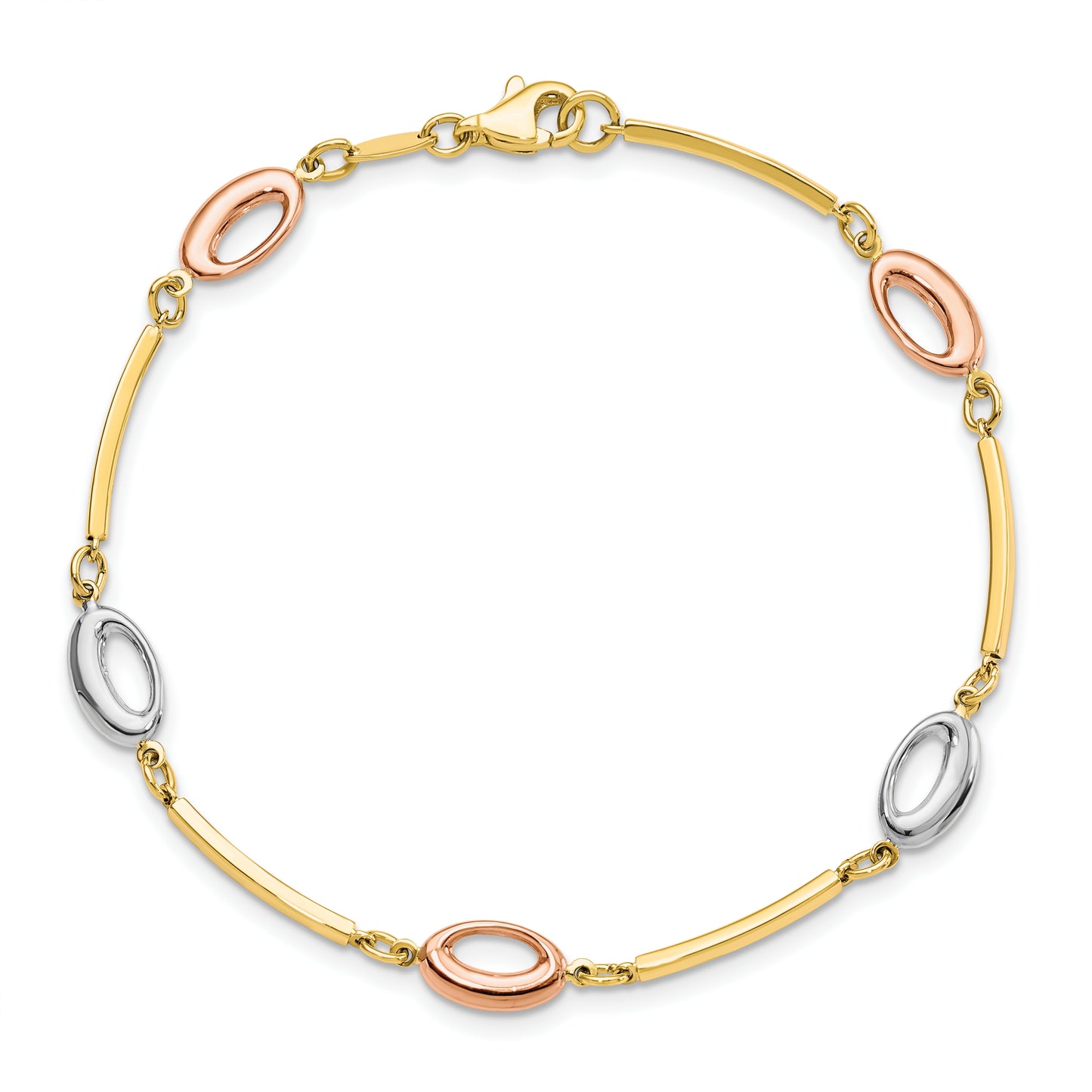 7.5 Inch 10K Tri-Color Polished Bracelet