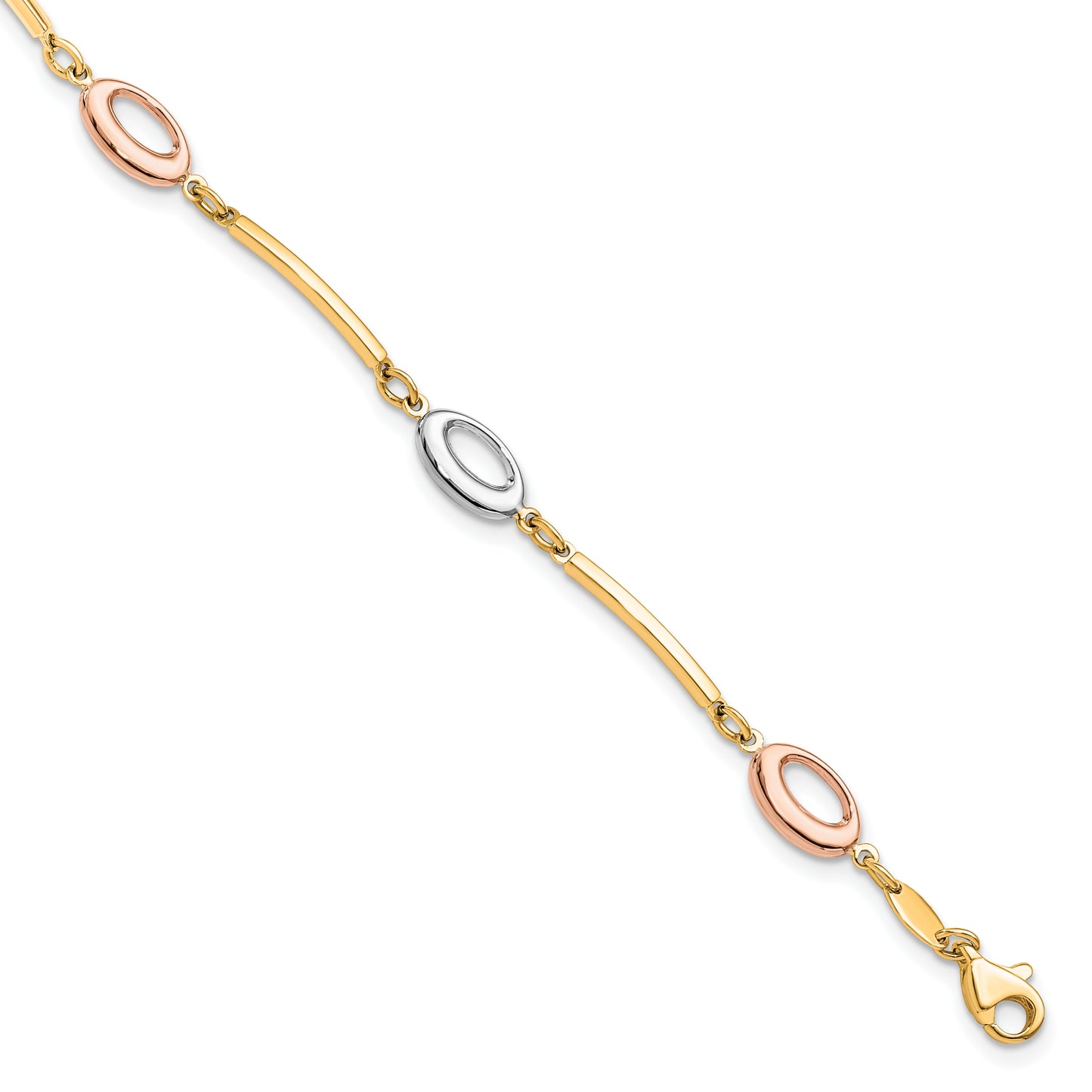 7.5 Inch 10K Tri-Color Polished Bracelet