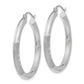 10K White Gold Satin & Diamond-Cut 3mm Round Hoop Earrings