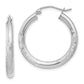 10K White Gold Satin & Diamond-Cut 3mm Round Hoop Earrings