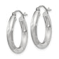 10K White Gold Satin & Diamond-Cut 3mm Round Hoop Earrings