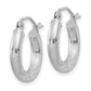 10K White Gold Satin & Diamond-Cut 3mm Round Hoop Earrings