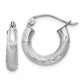 10K White Gold Satin & Diamond-Cut 3mm Round Hoop Earrings