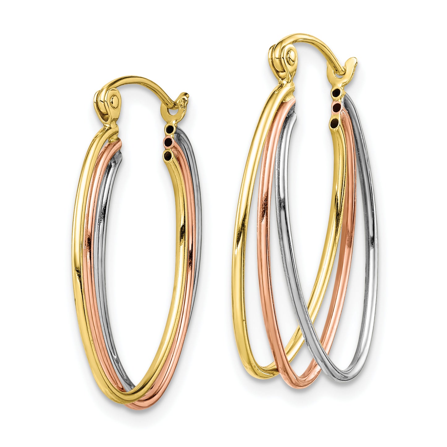 10K Tri Color Tri-Color Polished Triple Hoop Earrings