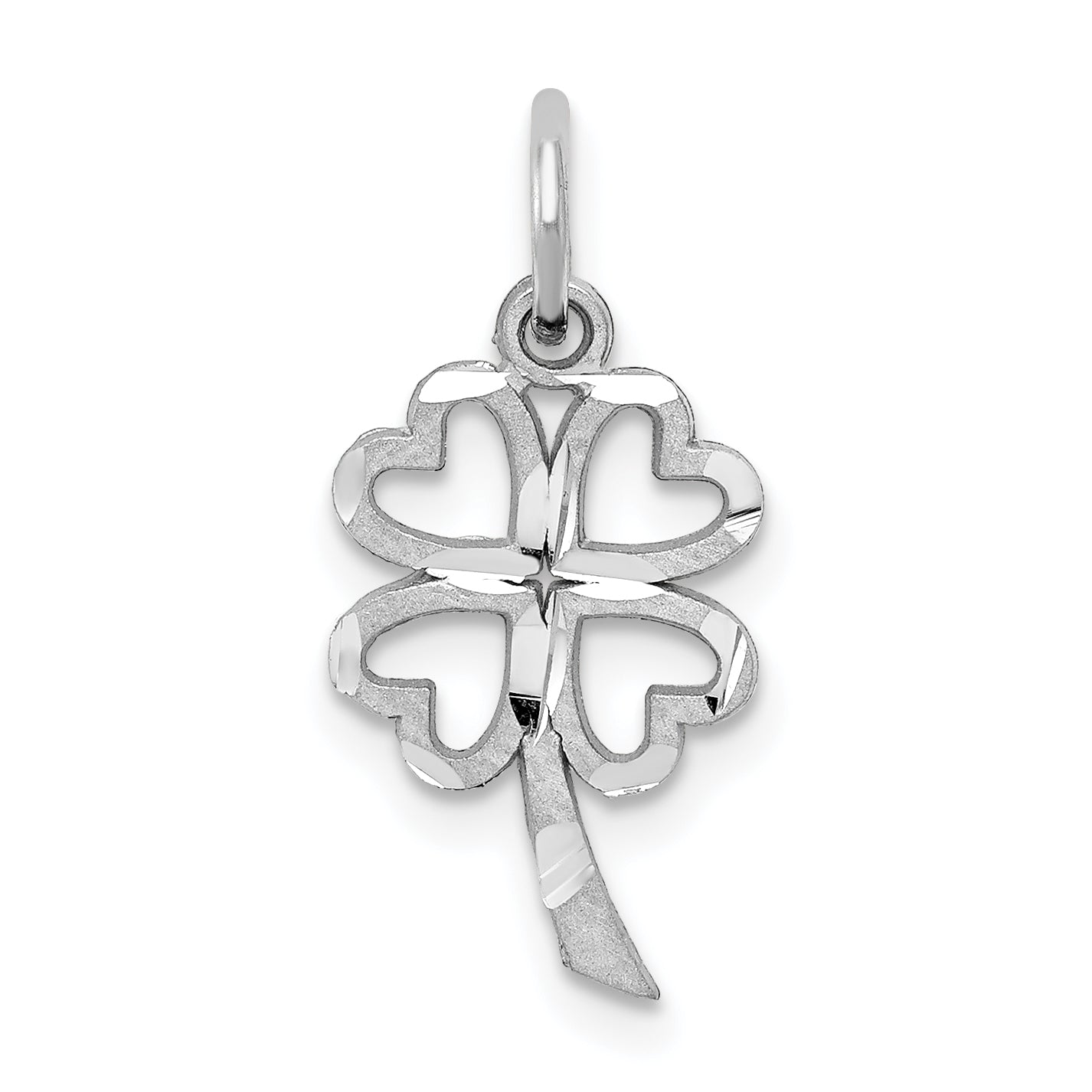 10K White Gold Solid Open 4-Leaf Clover Charm