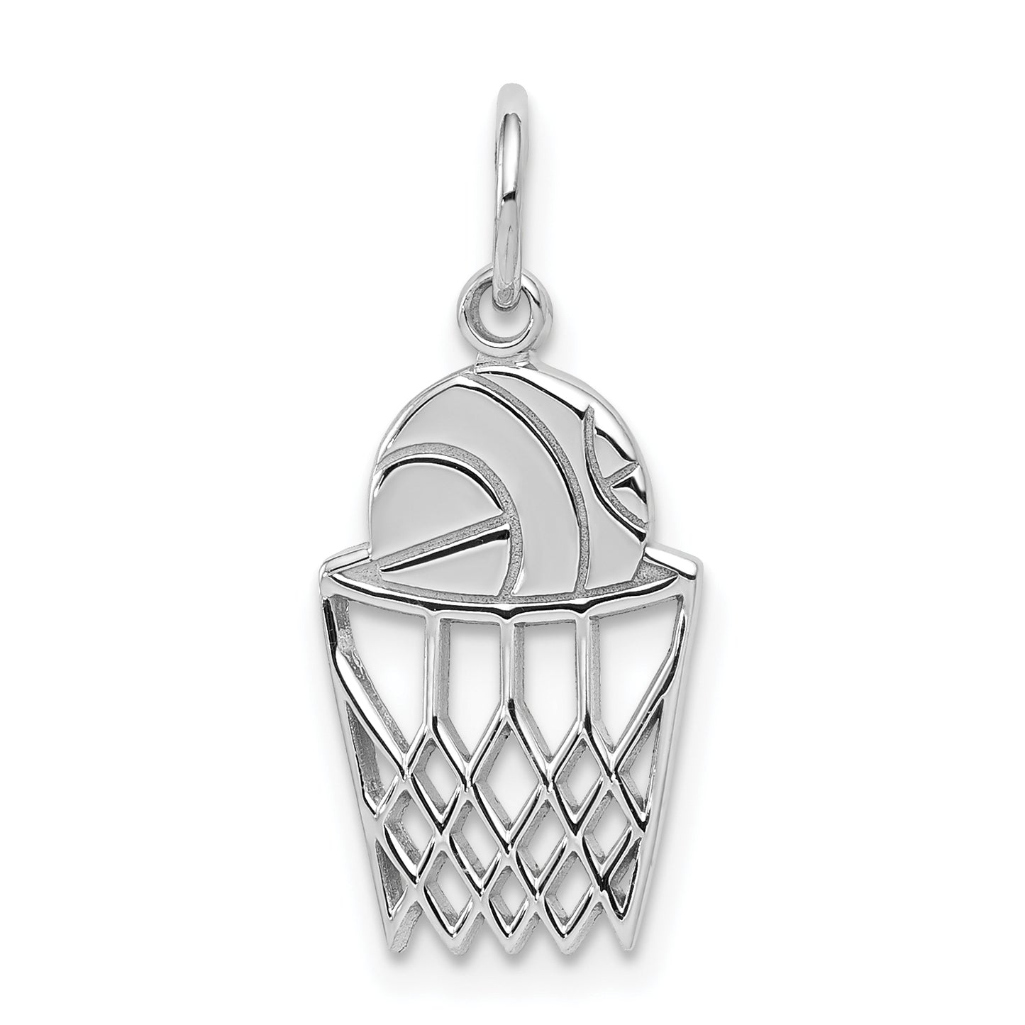 10K White Gold Basketball And Net Charm