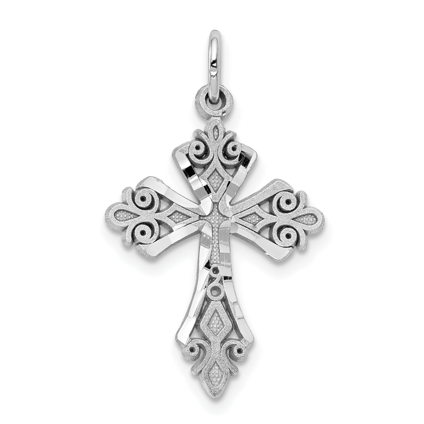 10K White Gold Diamond-Cut Cross Charm