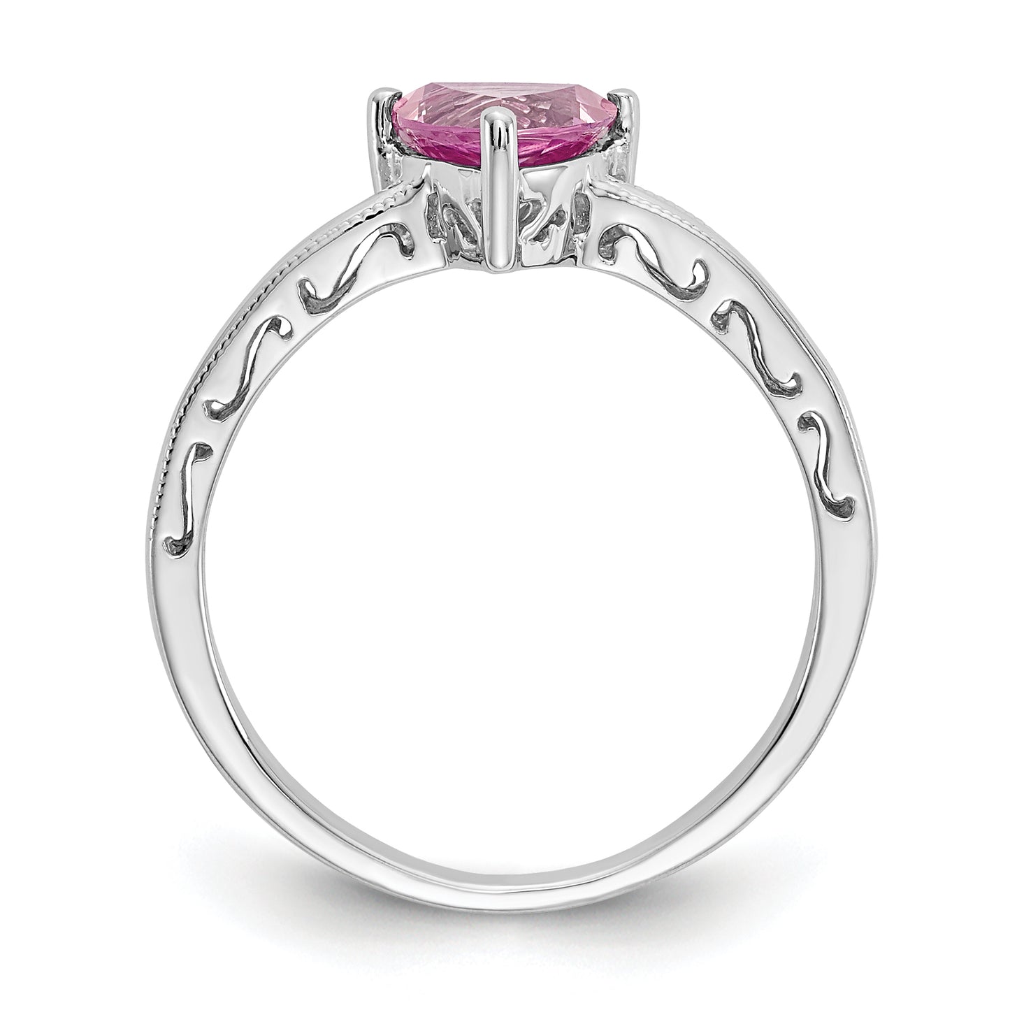 10K White Gold Created Pink Sapphire Ring