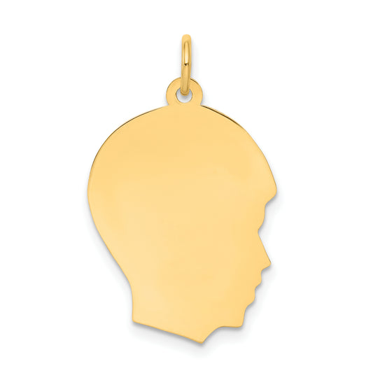 10k Yellow Gold 10K Plain Medium .013 Gauge Facing Right Engravable Boy Head Charm