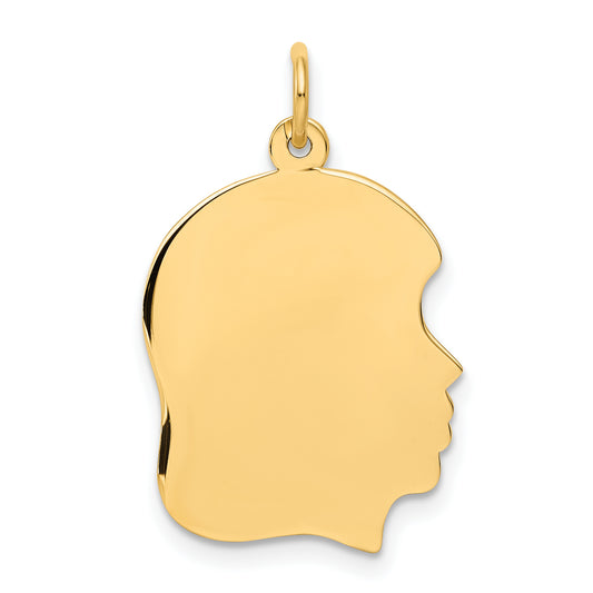 10k Yellow Gold 10K Plain Medium .013 Gauge Facing Right Engravable Girl Head Charm