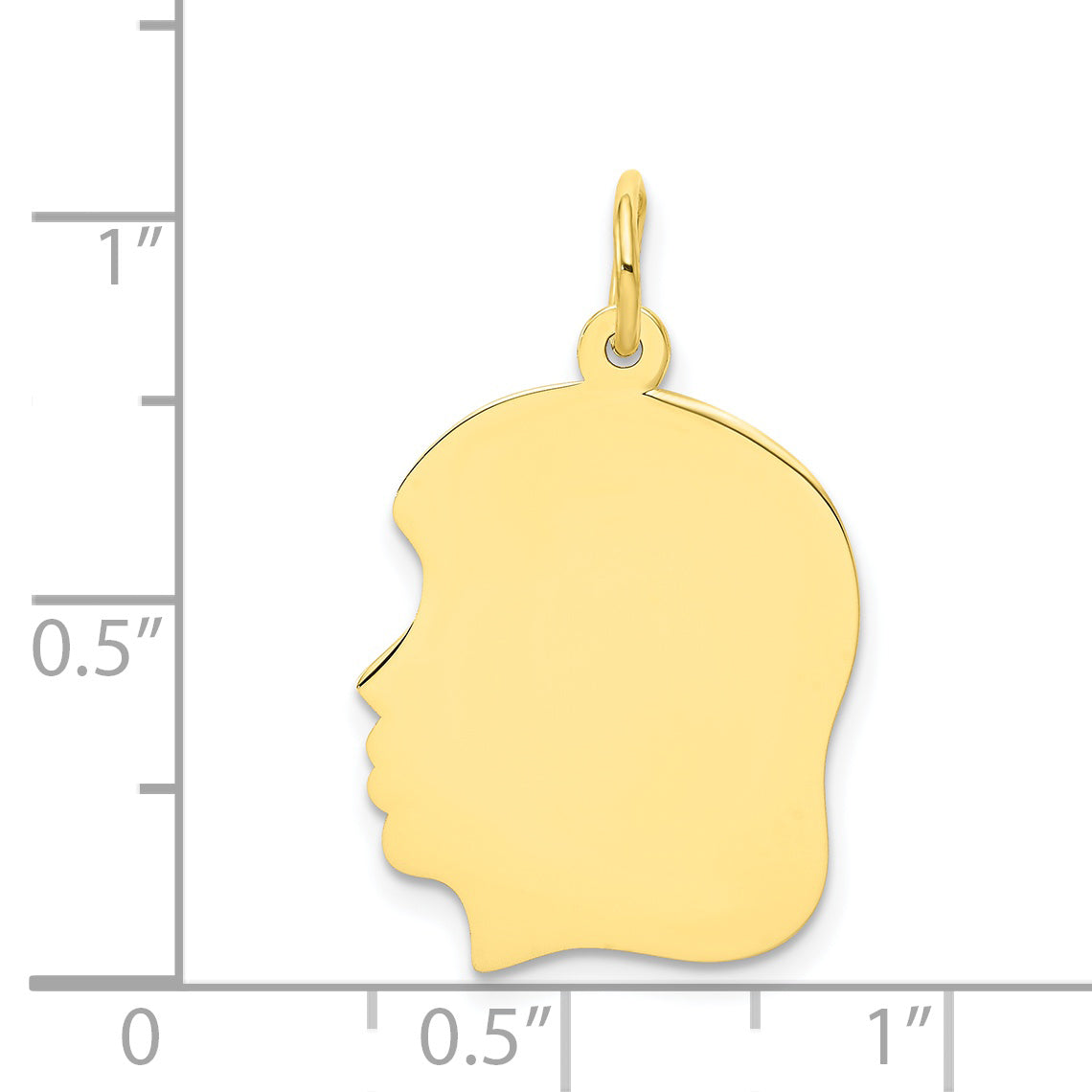 10k Yellow Gold 10K Plain Medium .018 Gauge Facing Left Engravable Girl Head Charm