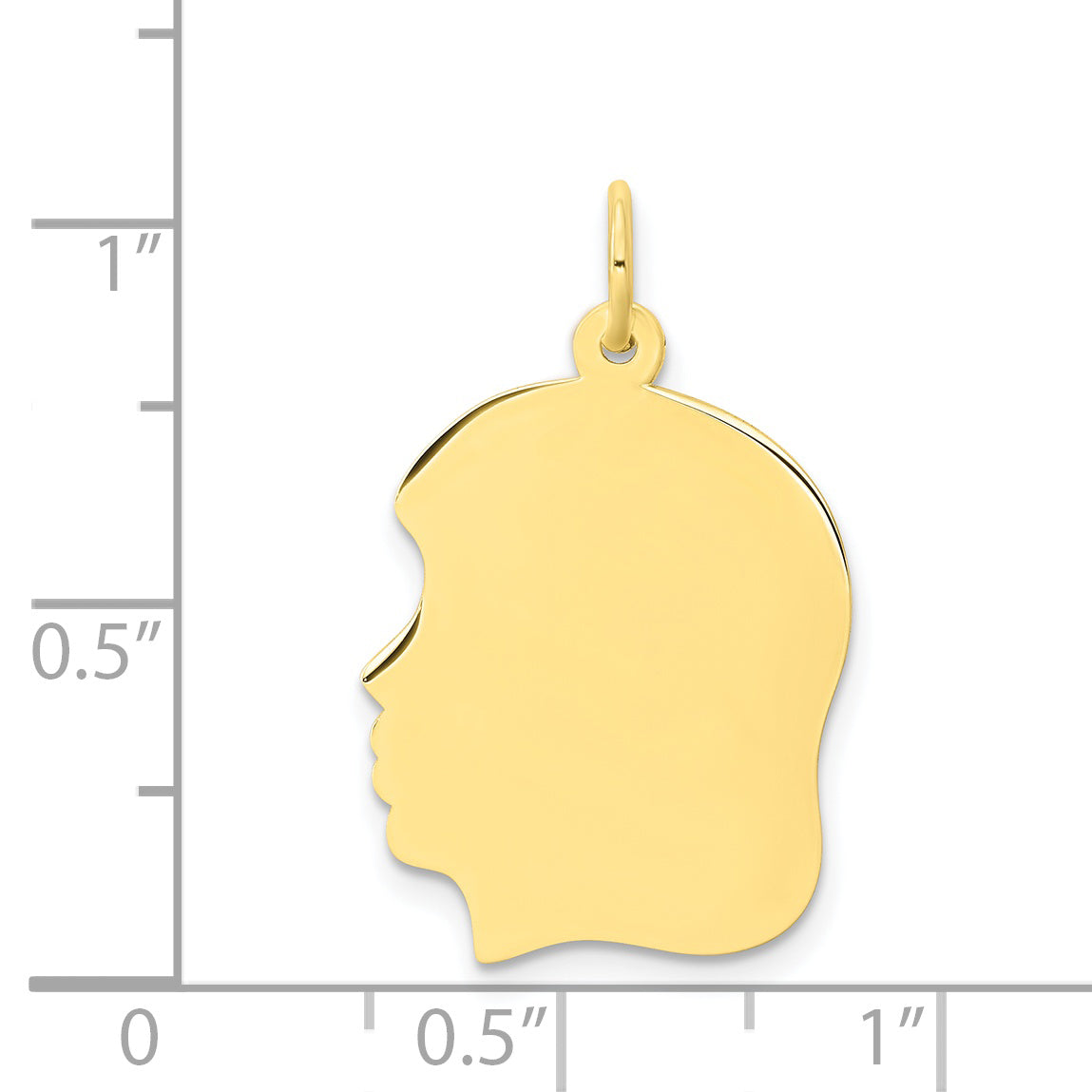 10k Yellow Gold 10K Plain Large .013 Gauge Facing Left Engravable Girl Head Charm