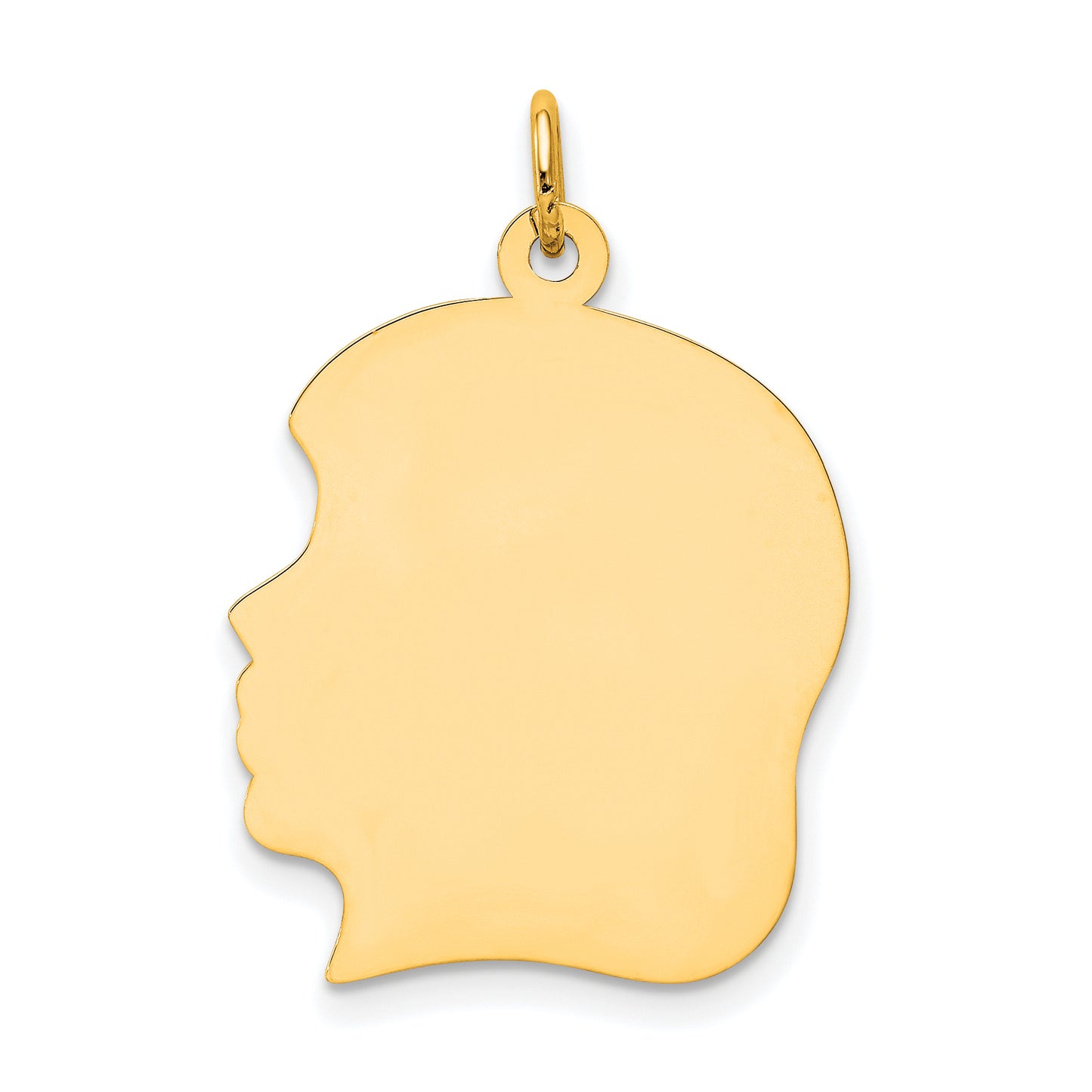 10k Yellow Gold 10K Plain Large .013 Gauge Facing Left Engravable Girl Head Charm