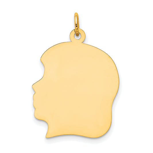 10k Yellow Gold 10K Plain Large .013 Gauge Facing Left Engravable Girl Head Charm