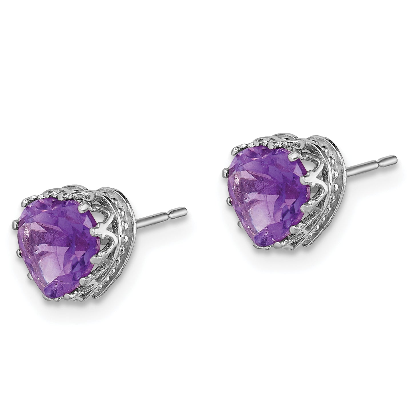 10K White Gold Tiara Collection Polished Amethyst 6mm Heart Earrings