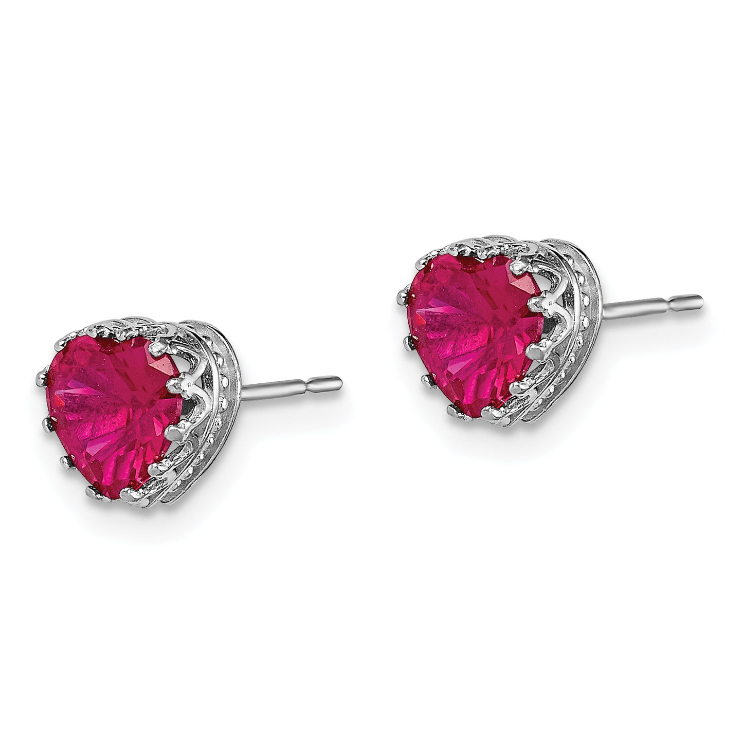 10K White Gold Tiara Collection Polished Created Ruby 6mm Heart Earrings