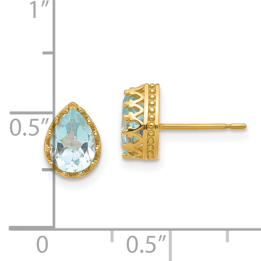 10K Yellow Gold Tiara Collection 8mm Polished Pear Sky Blue Topaz Earrings