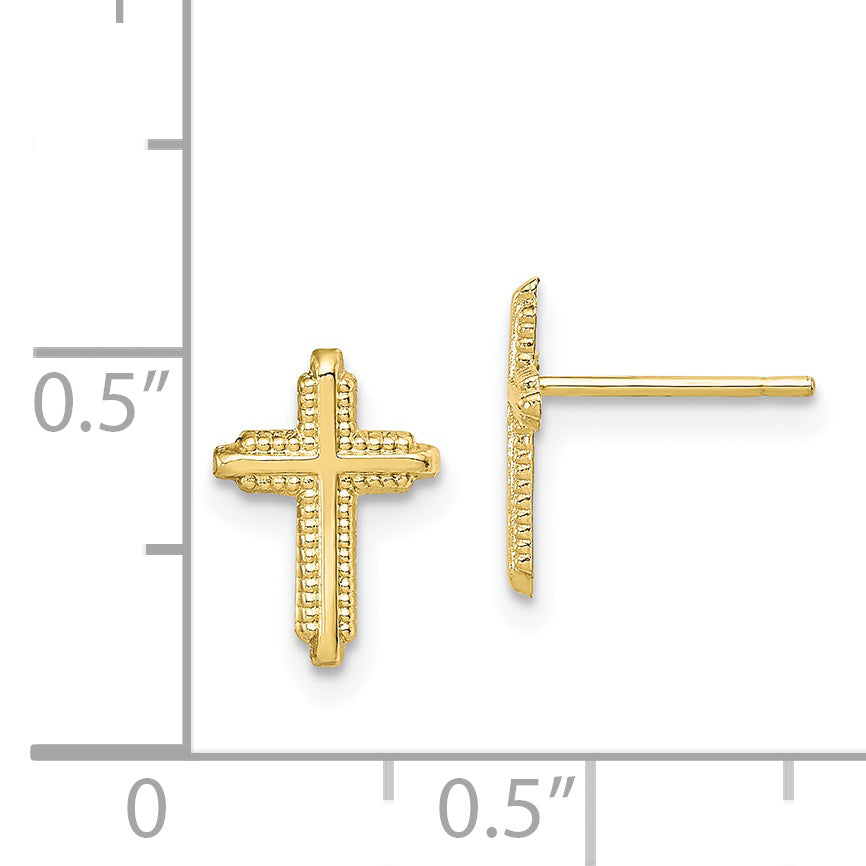 10K Yellow Gold Polished Cross Post Earrings