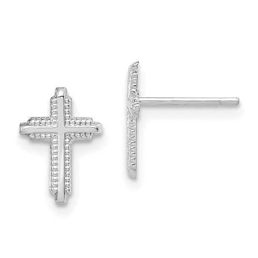 10K White Gold Polished Cross Post Earrings