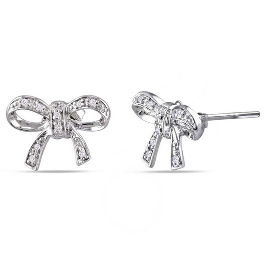 Original AMOUR Diamond Bow Stud Earrings In 10K White Gold