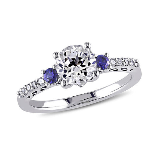 Original 1/10 CT Diamond TW And 1 3/5 CT TGW Created White Sapphire Created Blue Sapphire Fashion Ring 10k White Gold GH I2;I3