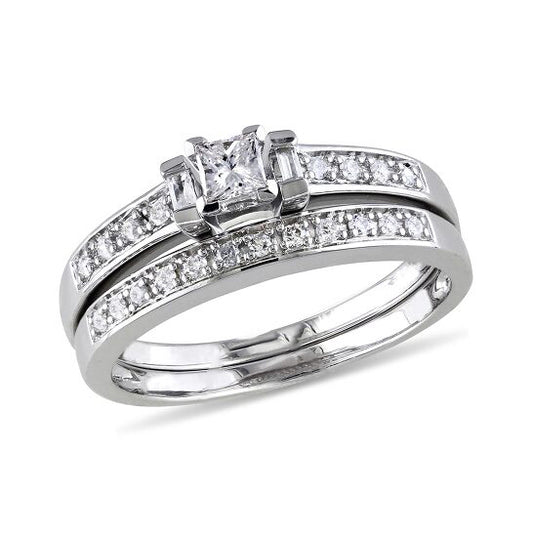 Original 1/3 CT Multi-shape Diamonds TW Bridal Set Ring Silver GH I2;I3