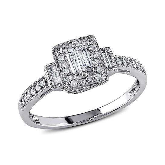 Original 1/3 CT Parallel Baguette and Round Diamonds TW Engagement Ring  10k White Gold GH I1;I2