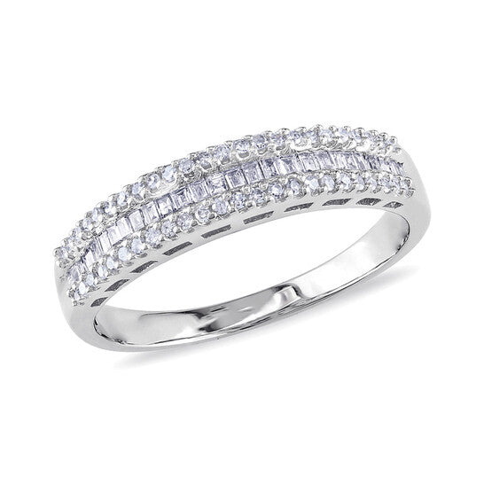 Original 1/3 CT Parallel Baguette and Round Diamonds TW Eternity Ring 10k White Gold GH I2;I3