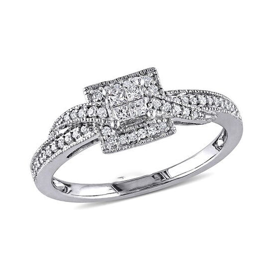 Original 1/4 CT Princess and Round Diamonds TW Engagement Ring 10k White Gold GH I1;I2