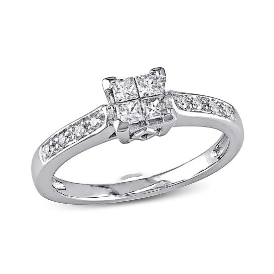 Original 1/4 CT Round and Princess Diamonds TW Engagement Ring 10k White Gold GH I2;I3