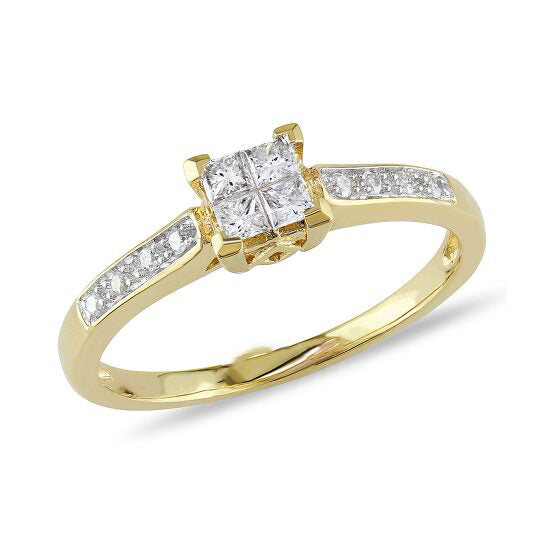 Original 1/4 CT Round and Princess Diamonds TW Engagement Ring  10k Yellow Gold GH I2;I3