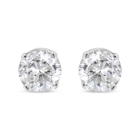 Original 14K White Gold 1.0 Cttw 4-Prong Set Brilliant Round-Cut Solitaire Lab Grown Diamond Push Back Stud Earrings (E-F Color, VVS2-VS1 Clarity)