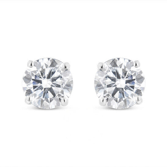 Original 14K White Gold 2.00 Cttw Lab Grown Round Brilliant-Cut Diamond Classic 4-Prong Stud Earrings with Screw Backs (F-G color, VVS2-VS1 Clarity)