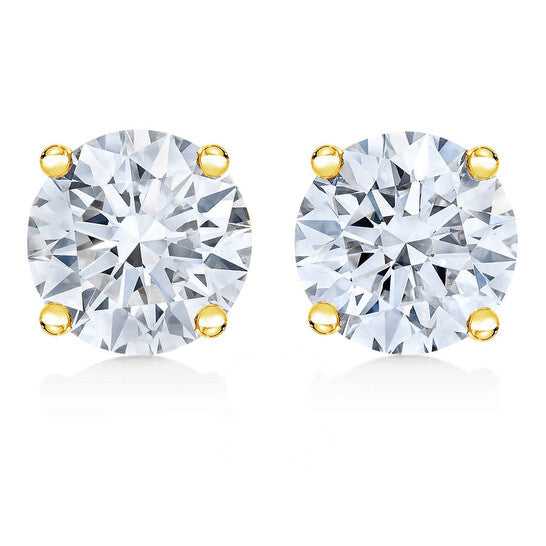 Original 14K Yellow Gold 1.0 Cttw Round Brilliant Cut Lab Grown White Diamond 4-Prong Classic Solitaire Stud Earrings (G-H Color, VVS2-VS1 Clarity)