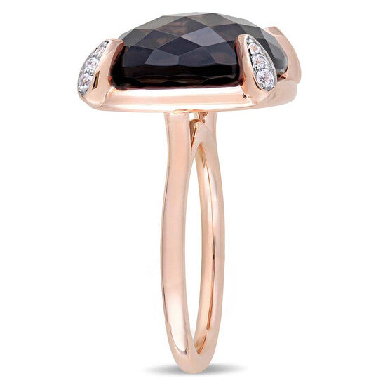 Original 15 1/8 CT TGW Checkerboard-Cut Smokey Quartz and White Sapphire Cocktail Ring in 14k Rose Gold