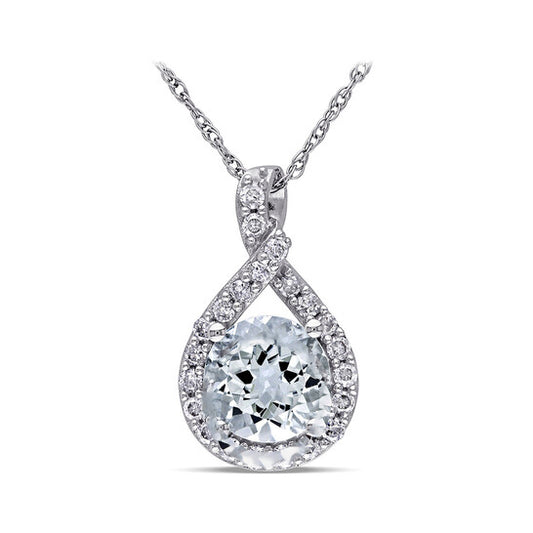 Original AMOUR Aquamarine and 1/5 CT TW Diamond Teardrop Pendant with Chain In 10K White Gold