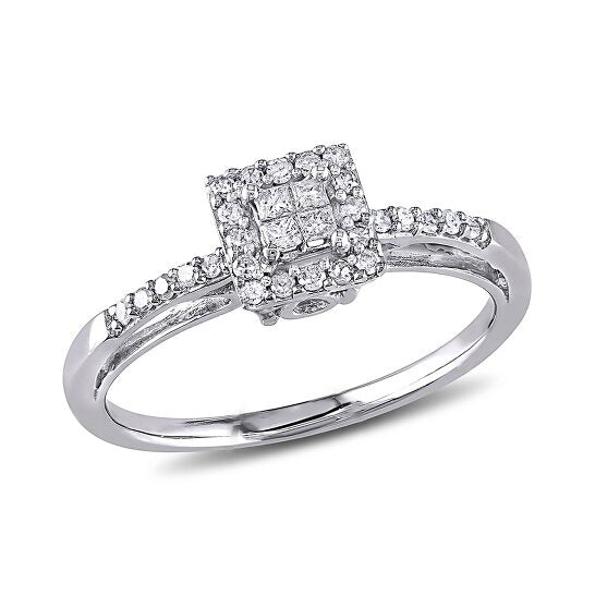 Original 1/5 CT Princess and Round Diamonds TW Engagement Ring 10k White Gold GH I2;I3