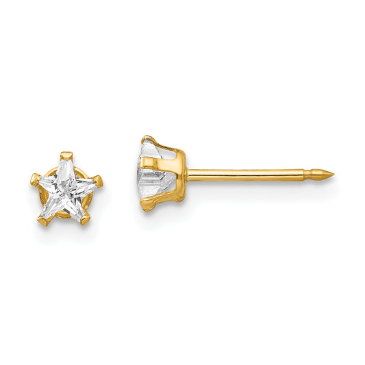 14K Yellow Gold Inverness 4mm Star Cz Post Earrings