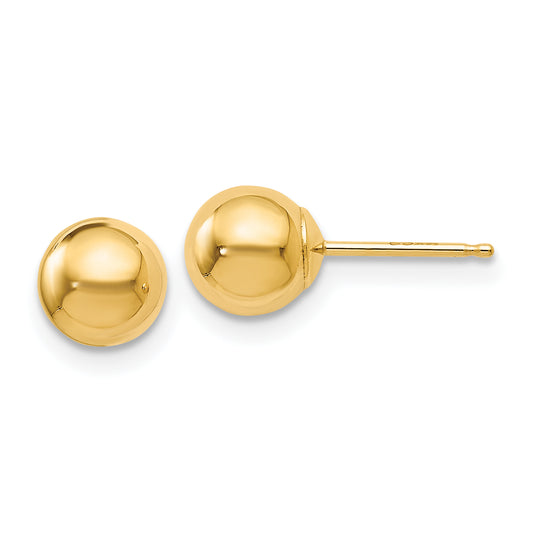 14K Yellow Gold Polished 6mm Ball Post Earrings